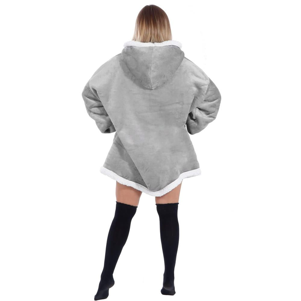 Patura tip hanorac, cu maneci, gluga si buzunare, material plus, marime universala, gri