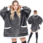 Patura tip hanorac, cu maneci, gluga si buzunare, material plus, marime universala, grafit