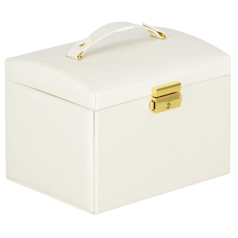 (DL) Cutie depozitare si organizare bijuterii, MDF, piele ecologica, 17,5 x 12 x 13,5 cm., crem