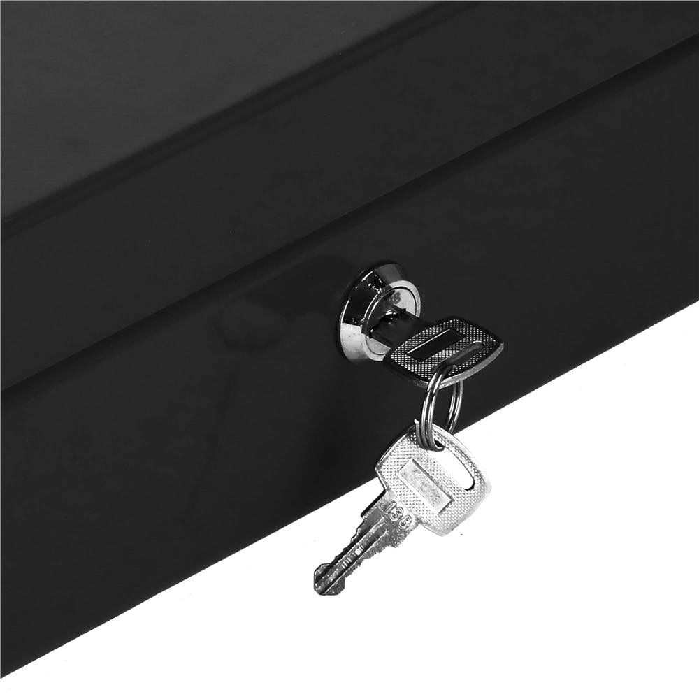 Caseta pentru bani tip cutie de valori, compartimentanta, cu cheie, metal, 30x24x9cm, negru