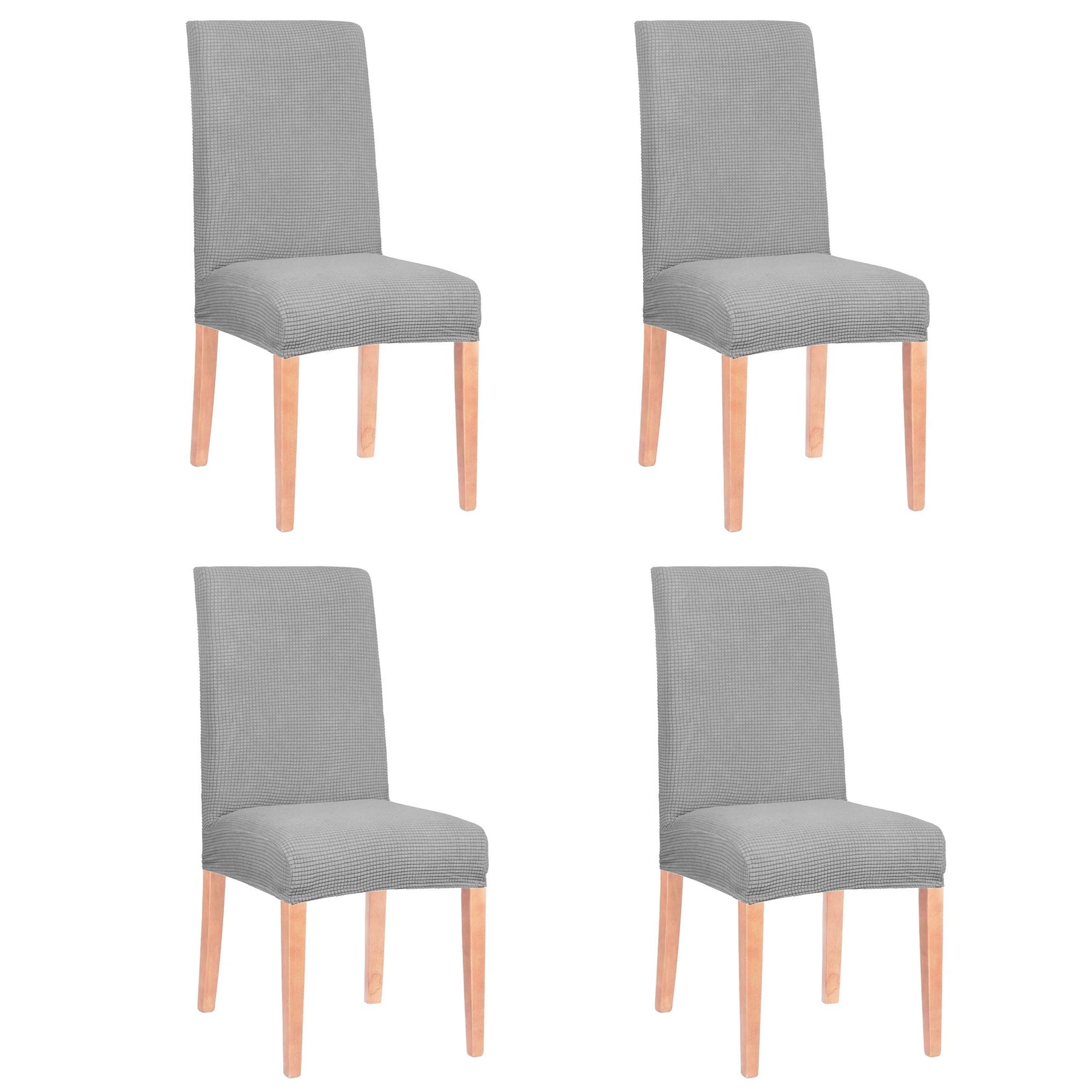 Set 4 huse universale pentru scaun, marime universala, poliester si spandex, 45 x 60 cm, gri cu carouri