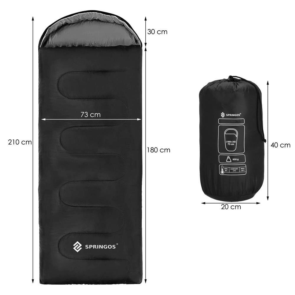 Sac de dormit tip mumie, cu geanta de transport, 210x73cm, 8-20grade, culoare negru