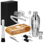 Set Cocktail Shaker Kit pentru barmani 750ml, KI25, suport bambus, 12 piese