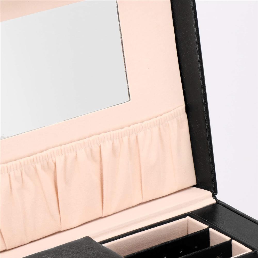 Cutie depozitare si organizare bijuterii, piele ecologica + velur, 26 x 21,5 x 19 cm, negru