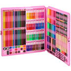 Set de pictura si desen pentru copii, 258 de piese, trusa plastic roz