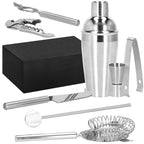 Set Cocktail Shaker Kit pentru barmani 550ml, KI22, suport bambus, 9 piese