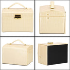 (DL) Cutie depozitare si organizare bijuterii, MDF, piele ecologica si velur, 17,5 x 14 x 12,5cm, crem