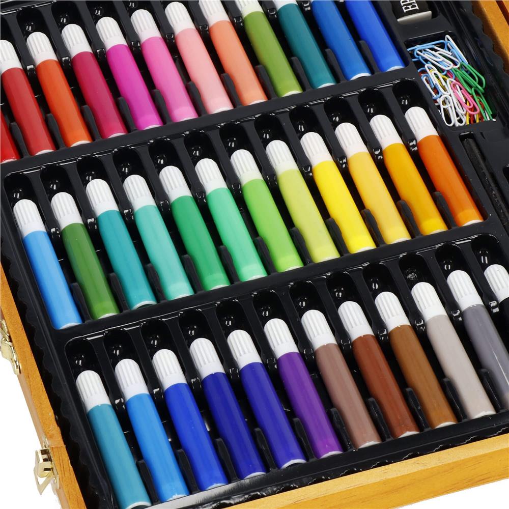 Set de pictura si desen pentru copii, 150 de piese, trusa lemn maro