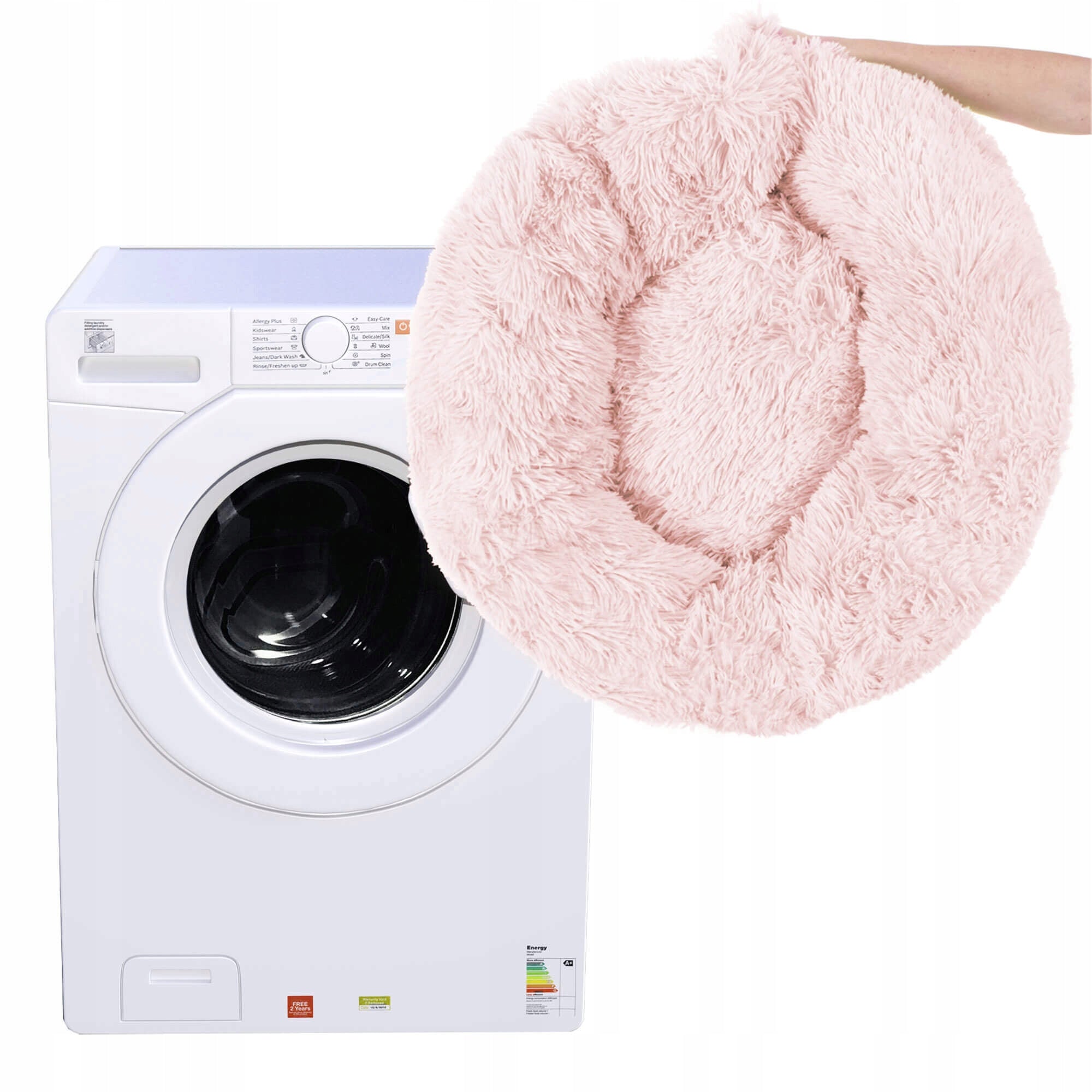 Pat  pentru caini si pisici, cu husa detasabila, roz deschis, diametru 80cm