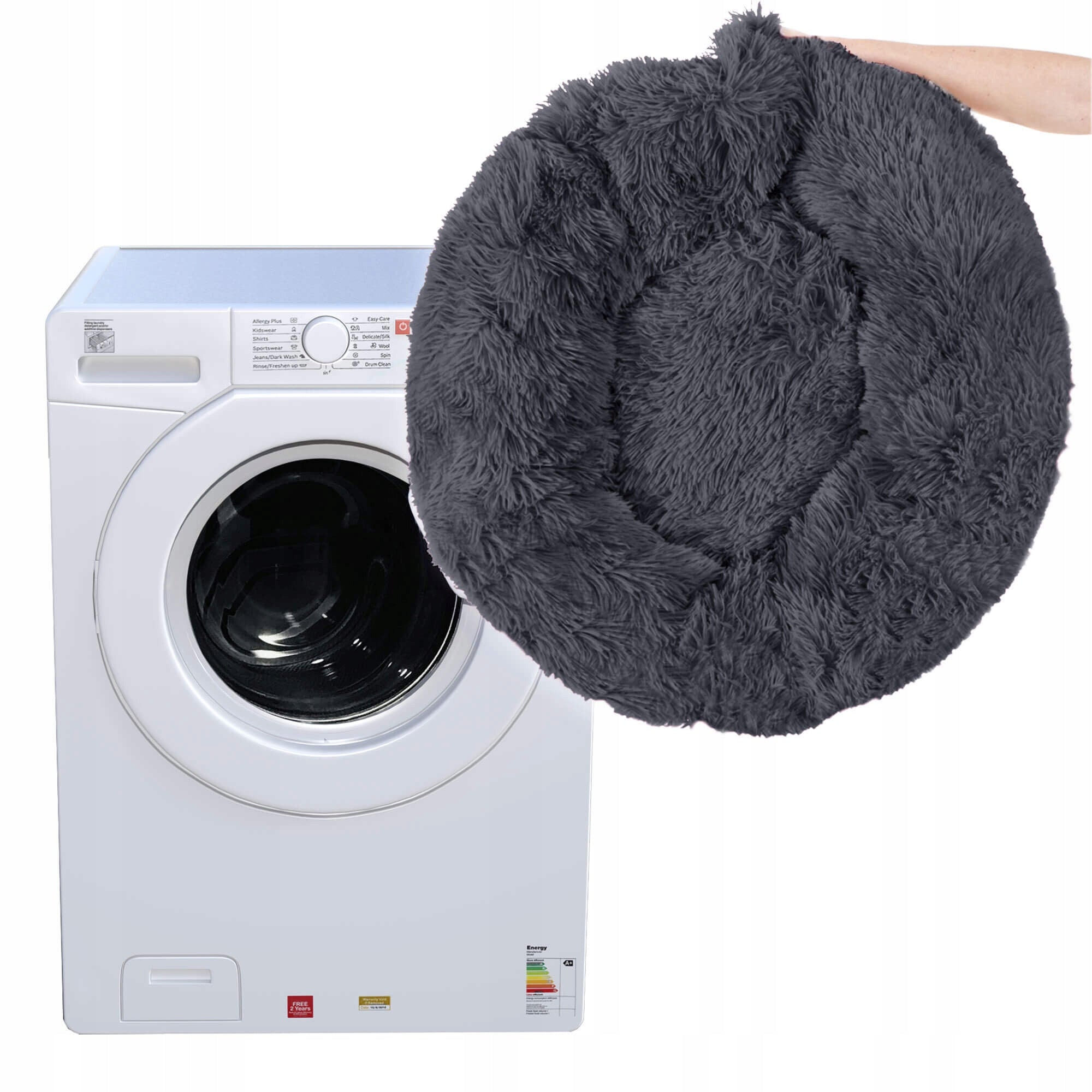 Pat  pentru caini si pisici, cu husa detasabila, gri inchis, diametru 80cm