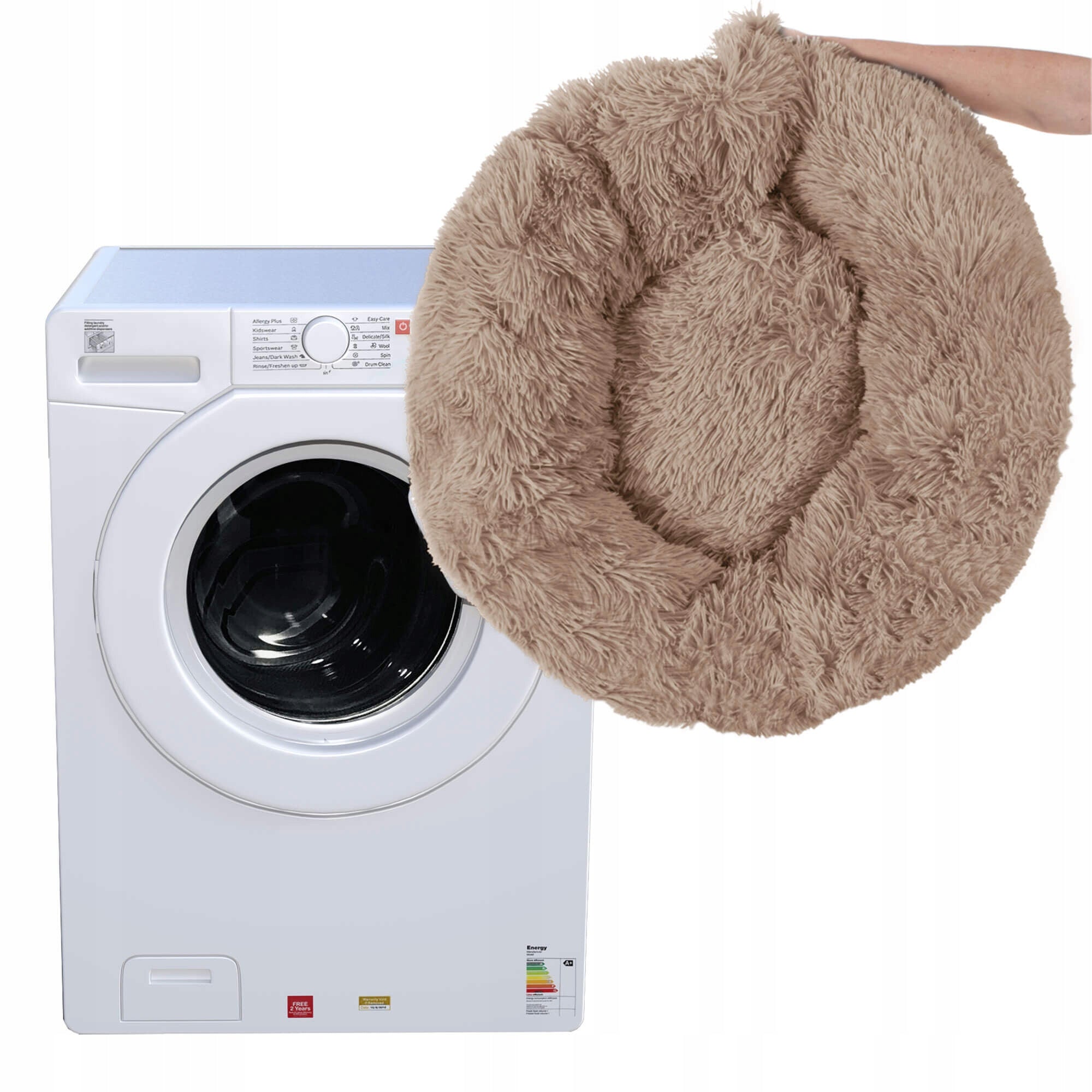 Pat  pentru caini si pisici, cu husa detasabila, maro deschis, diametru 80cm