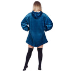Patura tip hanorac, cu maneci, gluga si buzunare, material plus, marime universala, albastra
