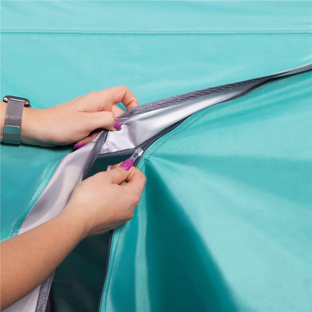 Cort plaja sau camping, impemeabil, cu terasa, 4 locuri, 175x310x130cm, gri albastru