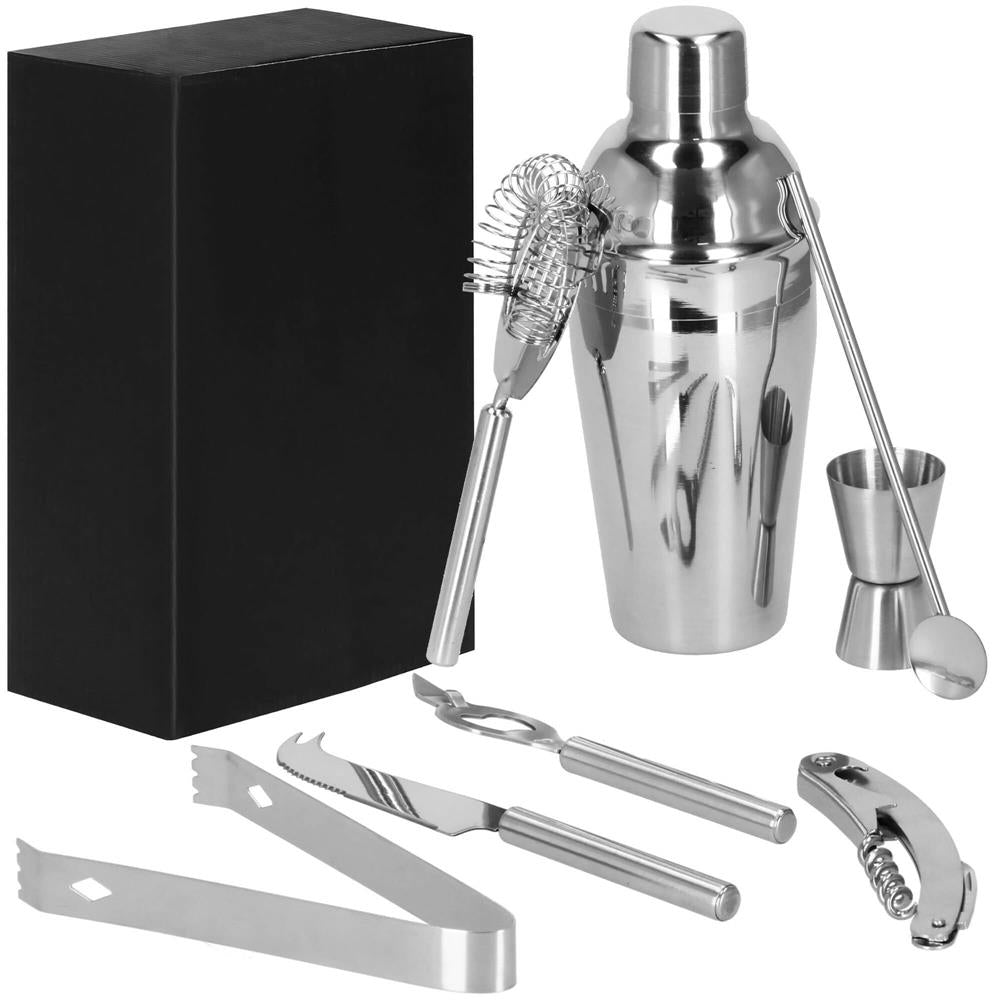 Set Cocktail Shaker Kit pentru barmani 550ml, KI22, suport bambus, 9 piese