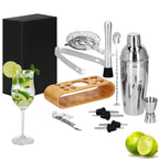 Set Cocktail Shaker Kit pentru barmani 750ml, KI25, suport bambus, 12 piese