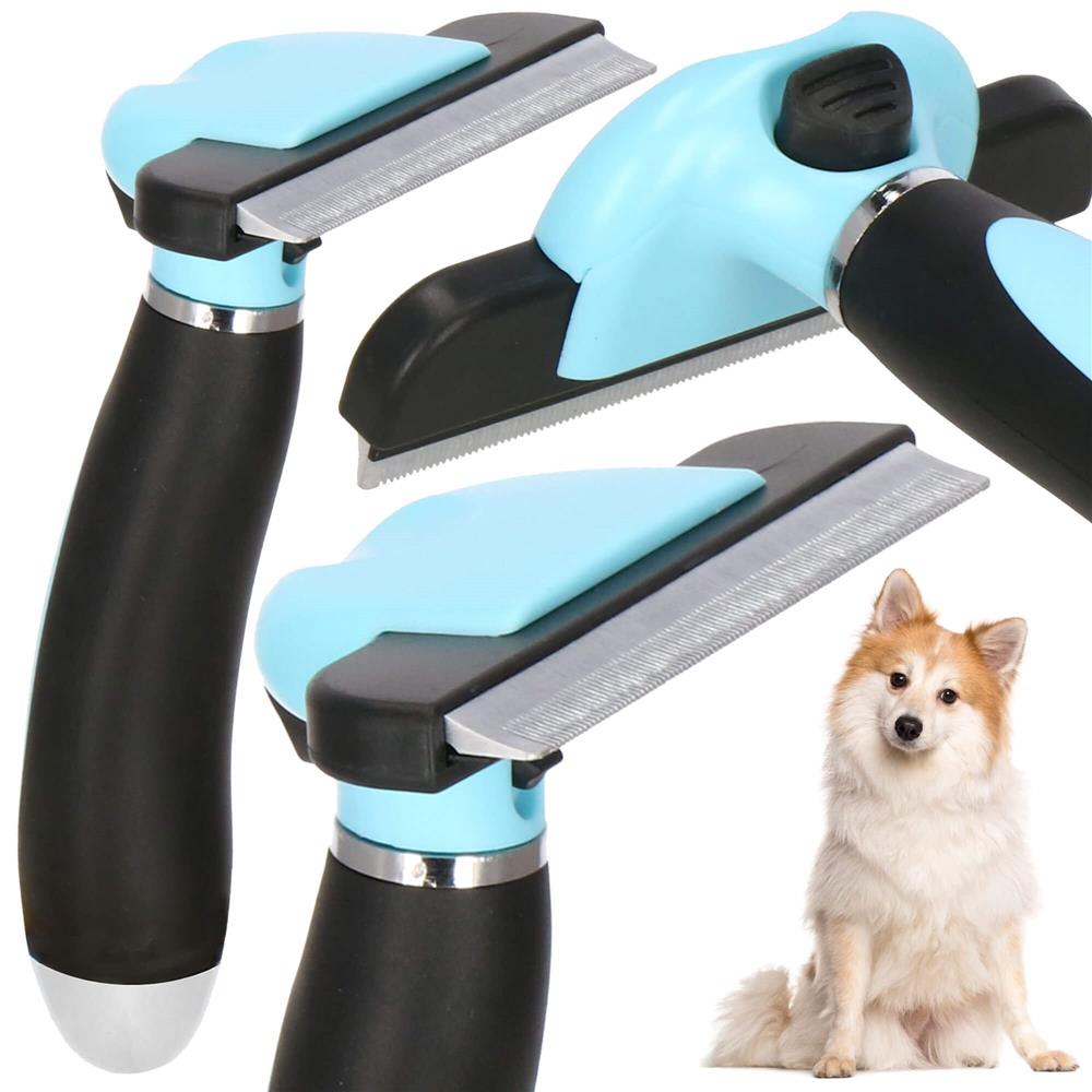 Perie trimmer pentru caini si pisici cu par lung sau scurt, autocuratare, lama 10cm, negru albastru