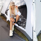 Cort plaja sau camping, impemeabil, cu terasa, 4 locuri, 200x350x135cm, gri