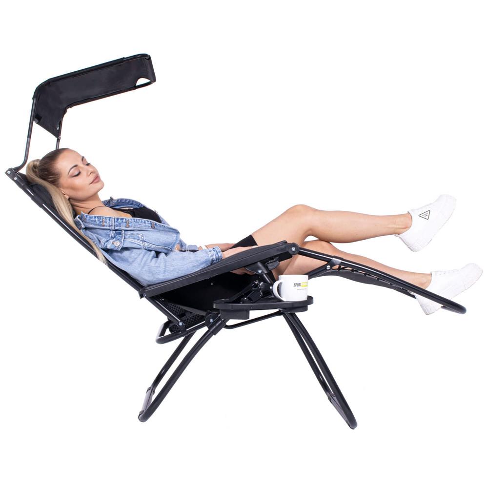 Sezlong pliabil  GC3, Relax Zero Gravity cu parasolar, 175cm, negru