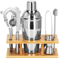 Set Cocktail Shaker Kit pentru barmani 550ml, KI22, suport bambus, 9 piese