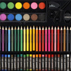 Set de pictura si desen pentru copii, 150 de piese, trusa lemn maro