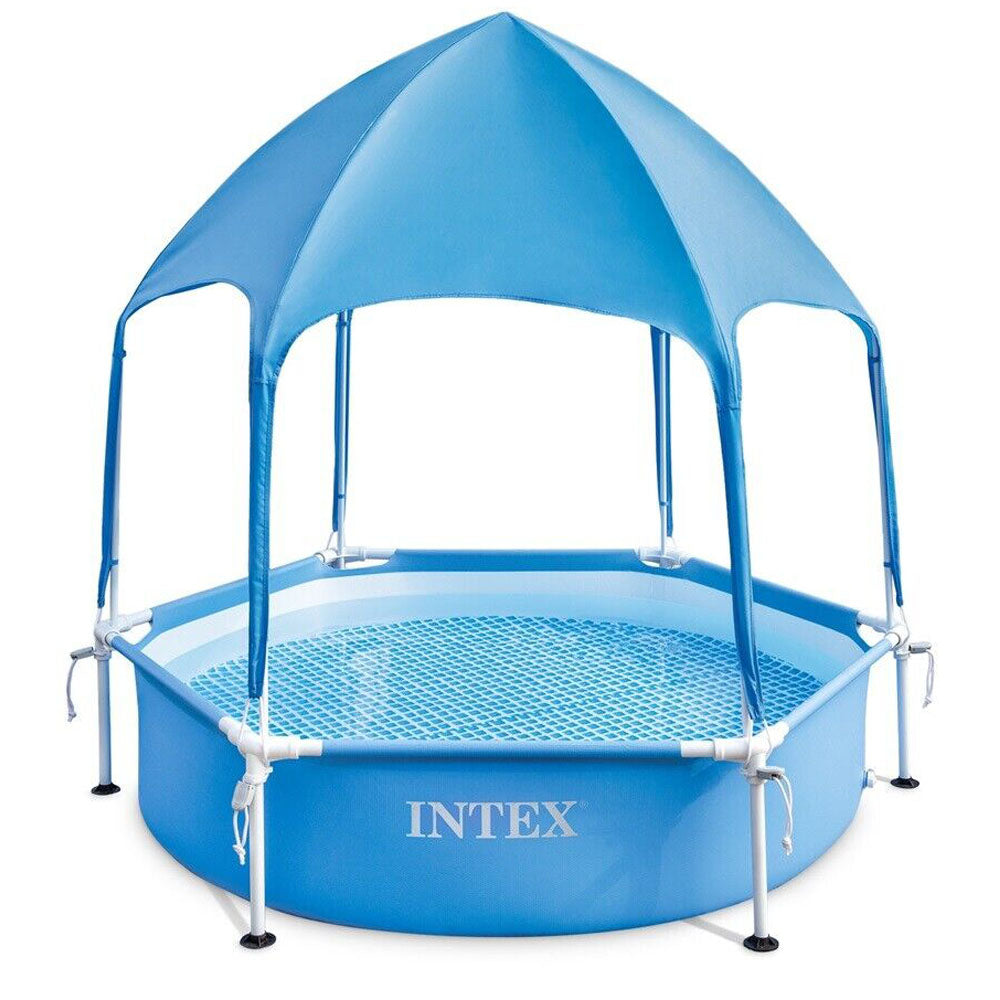 Piscina rotunda cu cadru meltalic si parasolar Canopy Intex 28290NP, D183xH38 cm