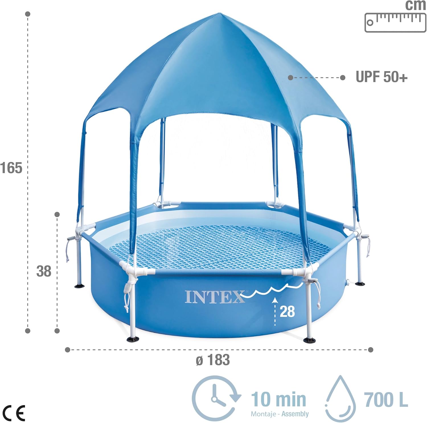 Piscina rotunda cu cadru meltalic si parasolar Canopy Intex 28290NP, D183xH38 cm