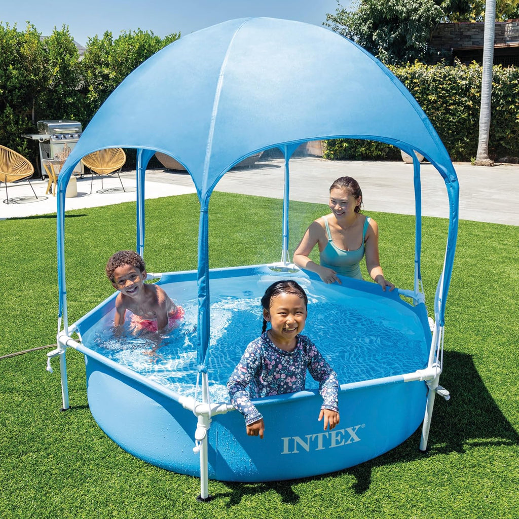 Piscina rotunda cu cadru meltalic si parasolar Canopy Intex 28290NP, D183xH38 cm