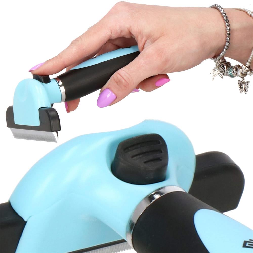 Perie trimmer pentru caini si pisici cu par lung sau scurt, autocuratare, lama 10cm, negru albastru