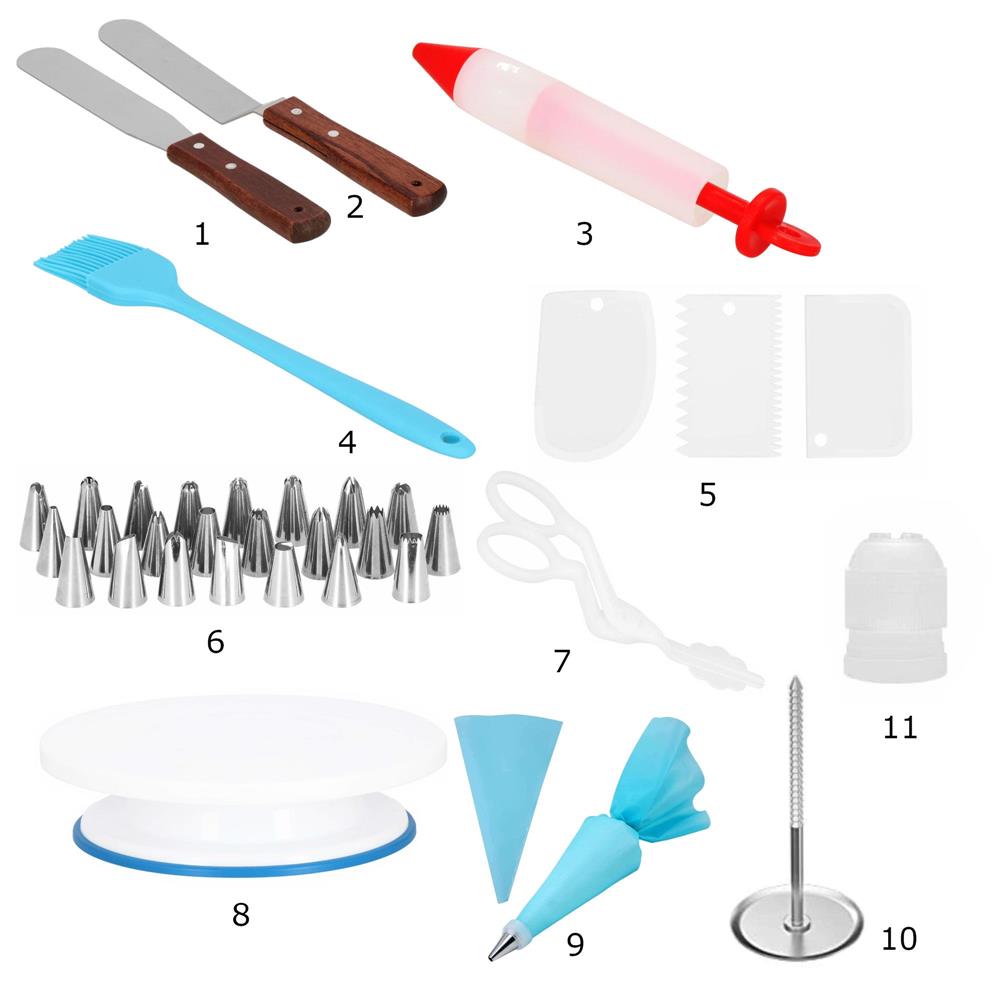 Set patiserie cu platou rotativ, 37 piese cu sabloane pentru ornarea prajiturilor