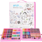 Set de pictura si desen pentru copii, 258 de piese, trusa plastic roz