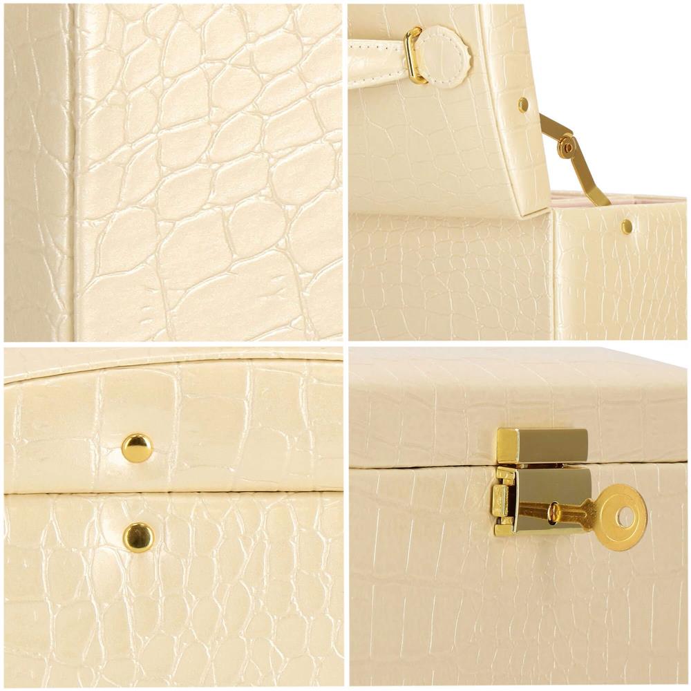 (DL) Cutie depozitare si organizare bijuterii, MDF, piele ecologica si velur, 17,5 x 14 x 12,5cm, crem