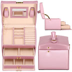 (DL) Cutie depozitare si organizare bijuterii, MDF, piele ecologica si velur, 17,5 x 14 x 12,5cm, roz