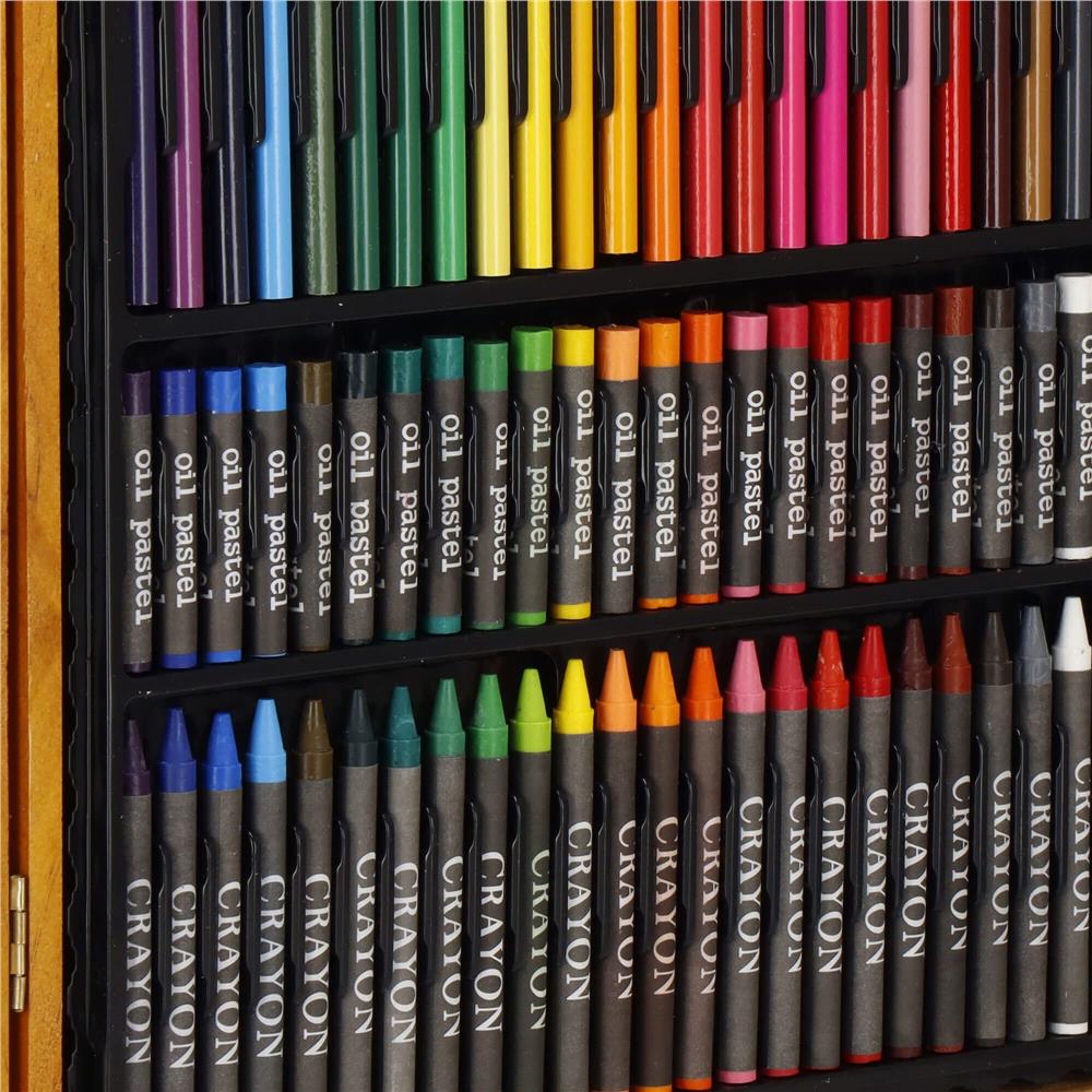 Set de pictura si desen pentru copii, 150 de piese, trusa lemn maro