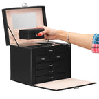 Cutie depozitare si organizare bijuterii, piele ecologica + velur, 26 x 21,5 x 19 cm, negru