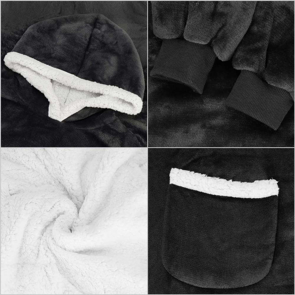 Patura tip hanorac, cu maneci, gluga si buzunare, material plus, marime universala, grafit