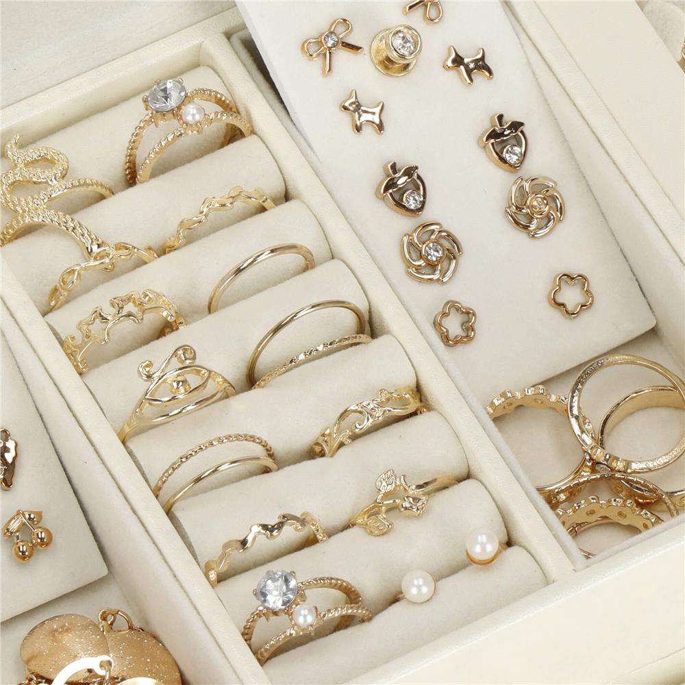 (DL) Cutie depozitare si organizare bijuterii, MDF, piele ecologica, 17,5 x 12 x 13,5 cm., crem