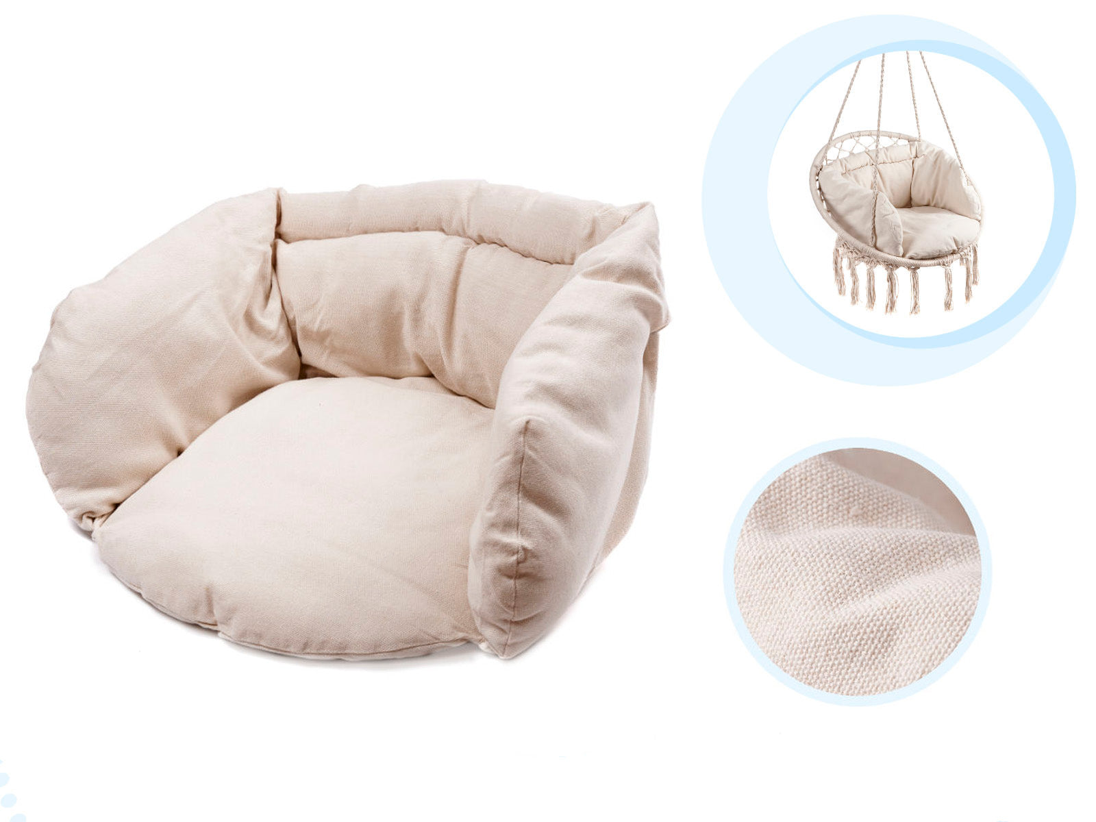 Scaun rotund tip leagan suspendat cu perna Confort Plus, casa sau gradina, bej