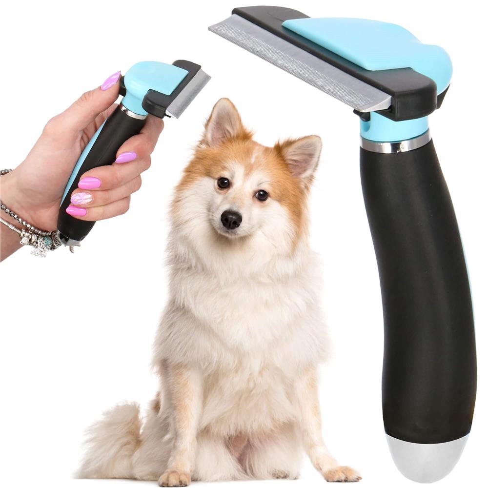 Perie trimmer pentru caini si pisici cu par lung sau scurt, autocuratare, lama 10cm, negru albastru