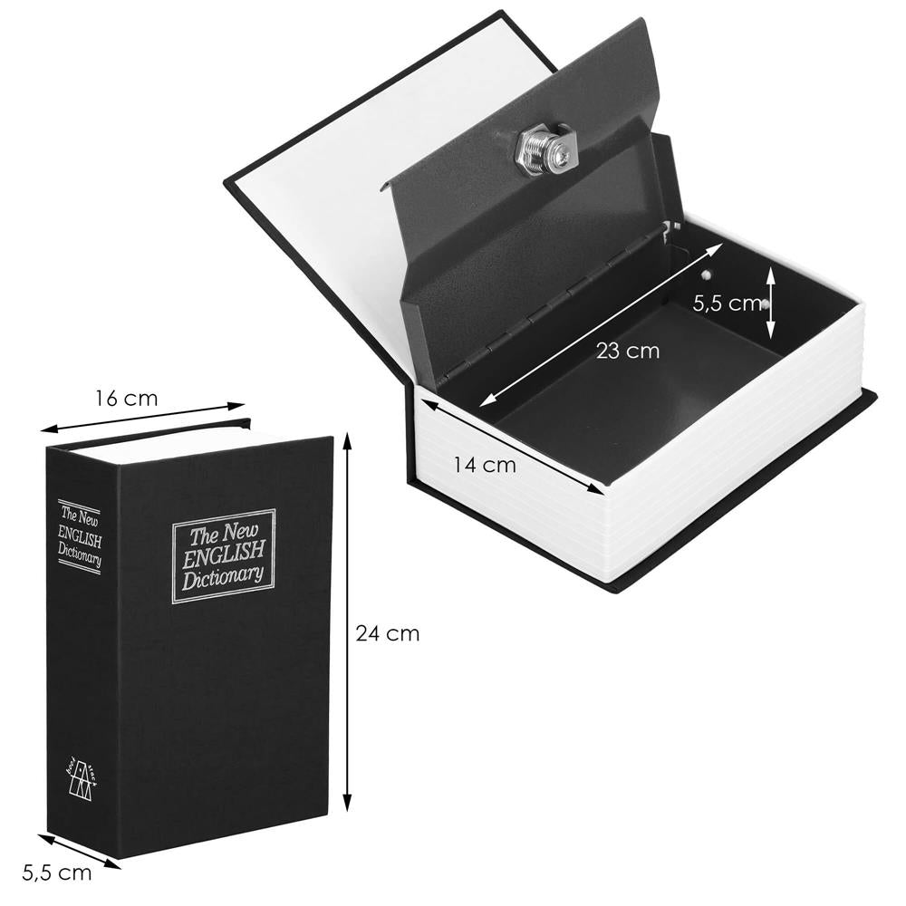 Caseta de valori, cutie metalica cu cheie, portabila, tip carte, Dictionar, negru, 24x15.5x5.5 cm