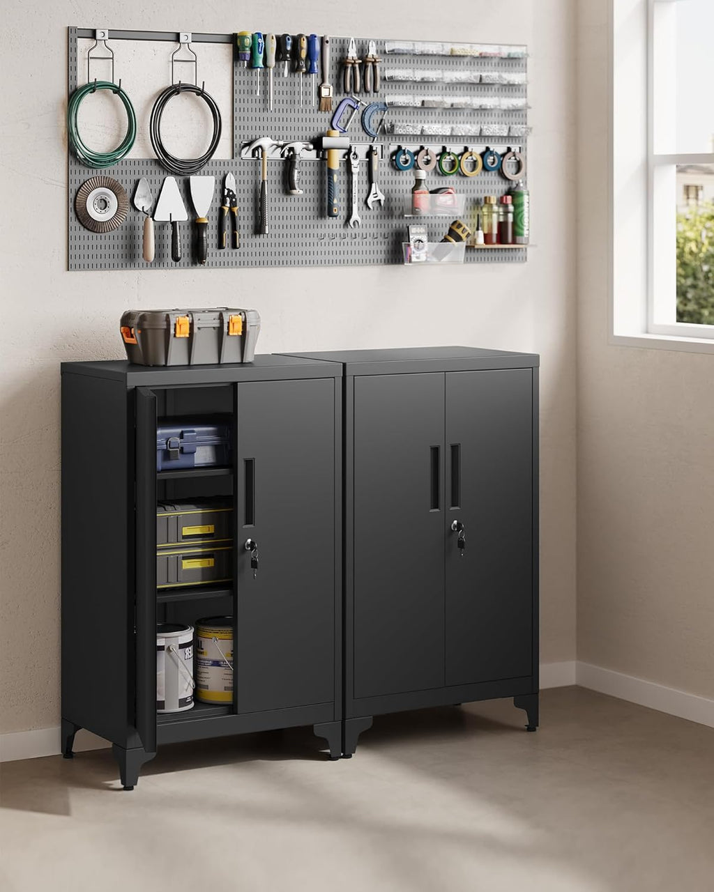 SONGMICS Dulap de birou multifunctional, din otel, 2 usi cu incuietoare, 40x60x90 cm, negru