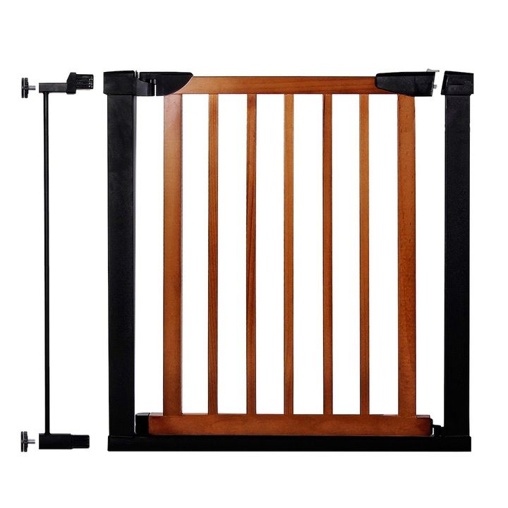 Poarta de siguranta Safety Gate pentru scari, ajustabila 83-89 cm, din otel si lemn, negru maro