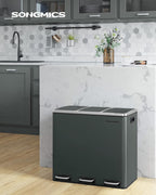 SONGMICS Cos de gunoi din inox cu 3 compartimente colectare selectiva, cu galeti interioare, 3x18litri, gri inchis