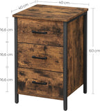 VASAGLE Noptiera cu 3 sertare pentru dormitor, design industrial, 40x40x60cm, maro rustic