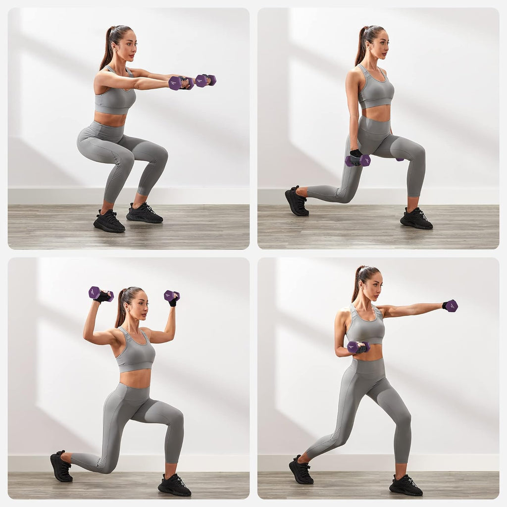 SONGMICS Set de 6 gantere hexagonale cu suport, 2x1kg 2x1.5kg 2x2 kg, multicolor