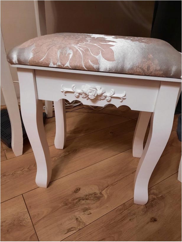 Taburet tapitat pentru masa de toaleta, picioare din lemn masiv, 38x28x45 cm