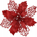 Set 10 ornamente pentru bradul de Craciun, stea Poinsettia, 16cm, visiniu