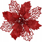 Set 10 ornamente pentru bradul de Craciun, stea Poinsettia, 16cm, visiniu