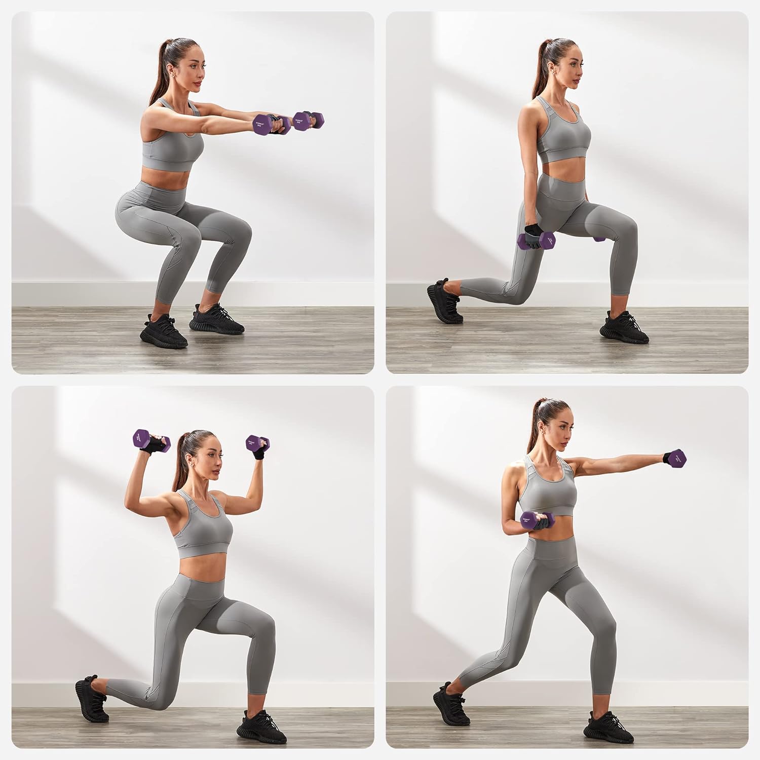 SONGMICS Set de 6 gantere hexagonale cu suport, 2x1kg 2x1.5kg 2x2kg, multicolor