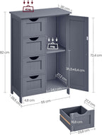 VASAGLE Dulap de baie, din MDF, cu 4 sertare, raft reglabil, 30x55x82 cm, gri