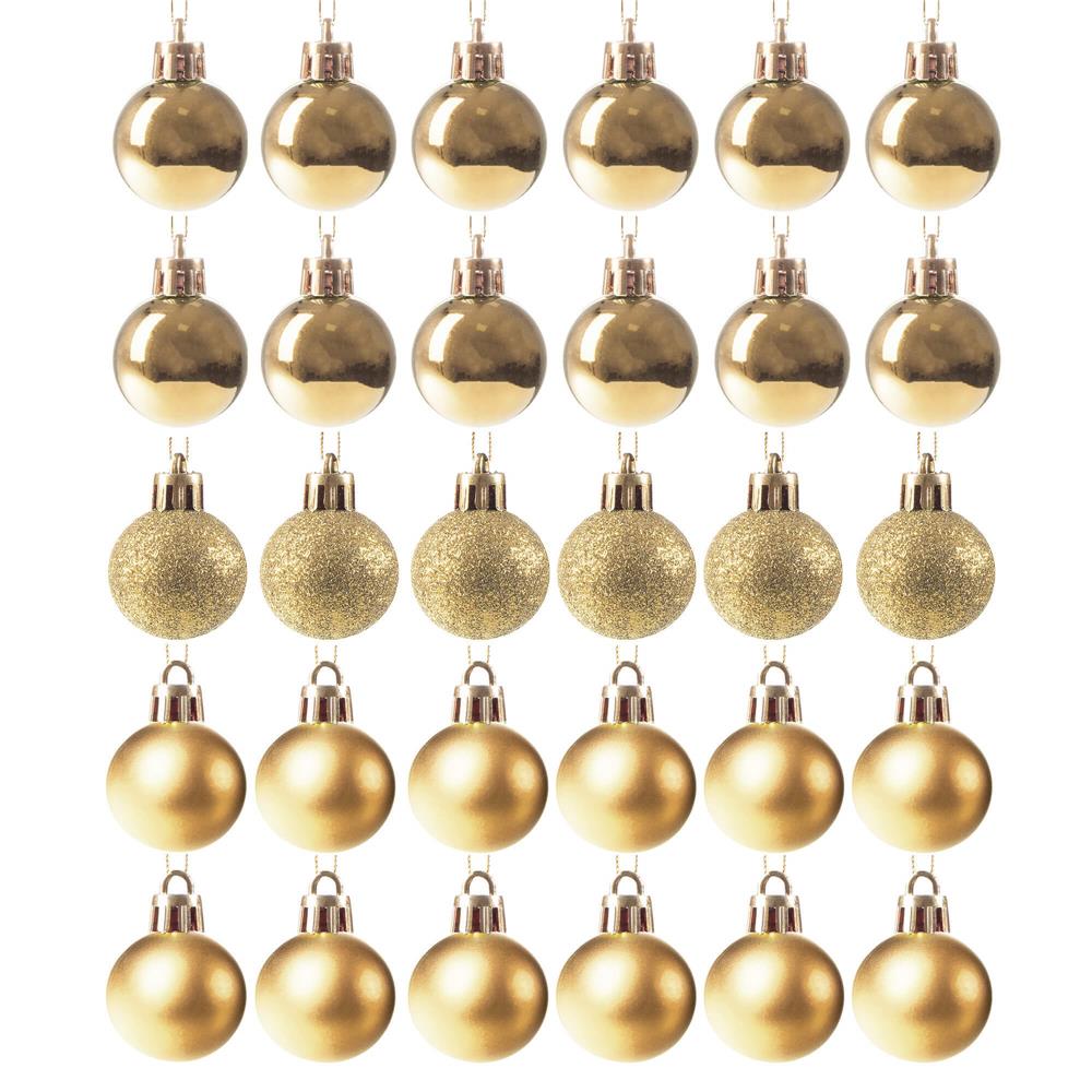 Set globuri de Craciun, 30 bucati, 3 modele, 3cm, auriu